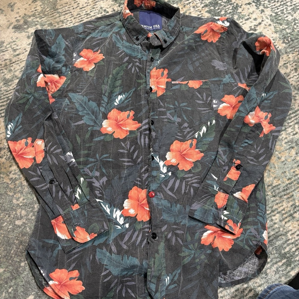 Katin USA Hibiscus Print Long Sleeve Shirt Small Cotton Surf Company